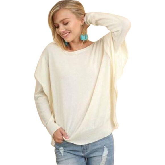 Umgee Womens Sweater Size Small Cream Ruffle Layered Butterfly Sleeve NEW - Picture 1 of 7